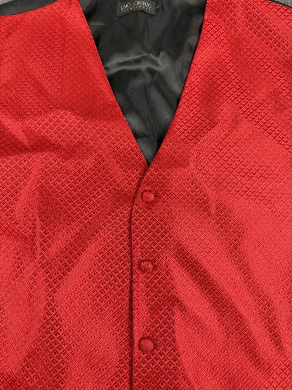 Umo Lorenzo Mens Red Formal Vest XL Diamond Pattern